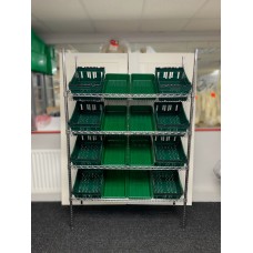 Chrome Wire Sloping Shelving Unit With 8 Small, 8 Deep Trays