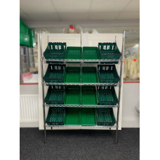 Chrome Wire Sloping Shelving Unit With 8 Small, 8 Deep Trays