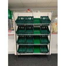 Chrome Wire Sloping Shelving Unit With 4 Small, 12 Deep Trays