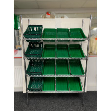 Chrome Wire Sloping Shelving Unit With 12 Small, 4 Deep Trays