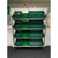 Chrome Wire Sloping Shelving Unit With 4 Small, 4 Deep, 4 Jumbo Trays