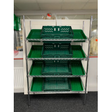 Chrome Wire Sloping Shelving Unit With 8 Small, 4 Jumbo Trays