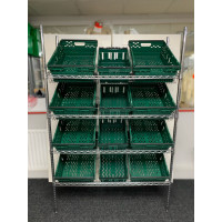 Chrome Wire Sloping Shelving Unit With 4 Deep, 8 Jumbo Trays