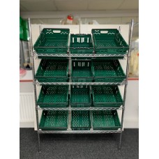 Chrome Wire Sloping Shelving Unit With 4 Deep, 8 Jumbo Trays