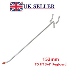 152mm Single Pegboard Hook - Light Duty Zinc Plated (3/4")